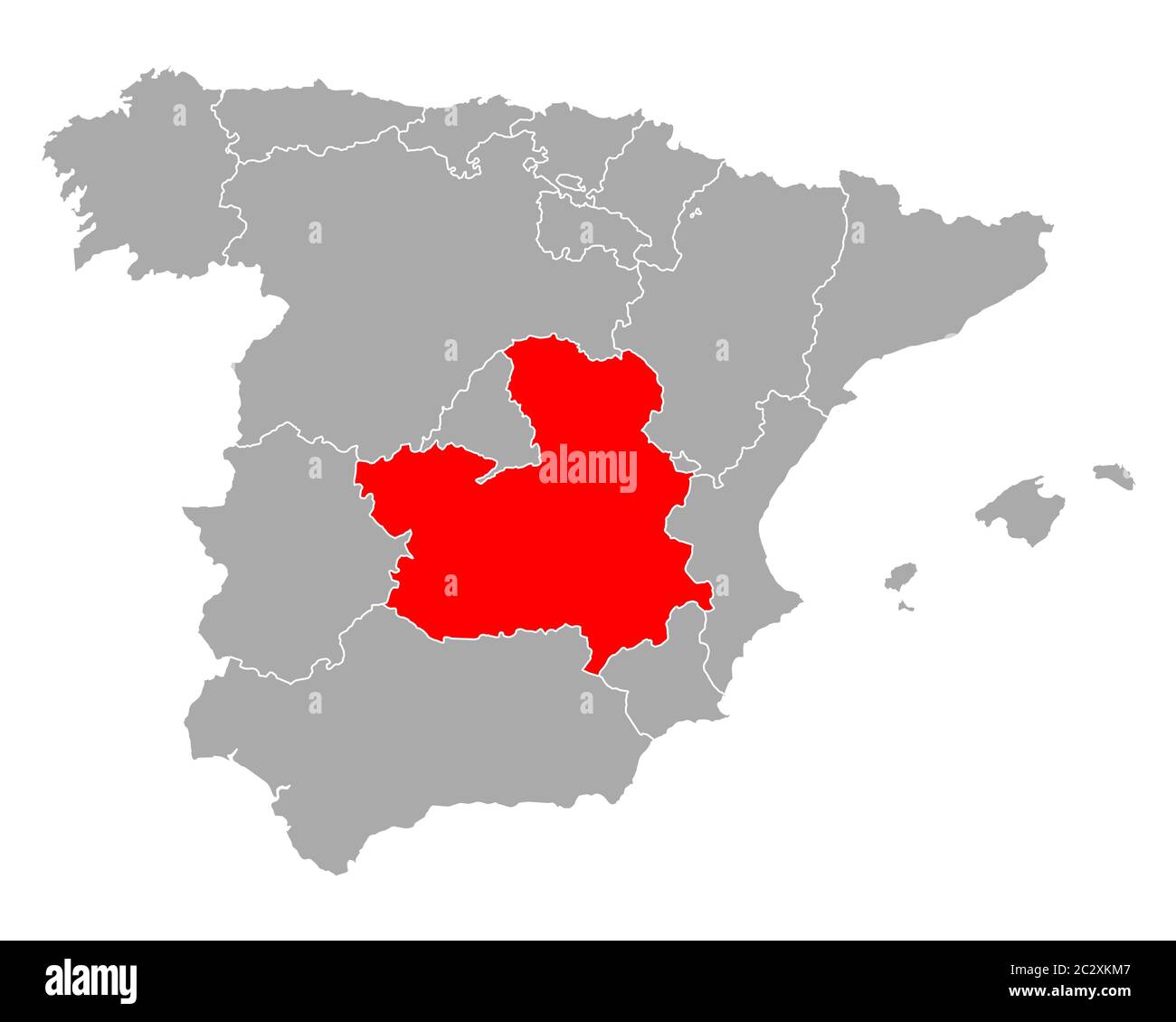 Castilla-la Mancha sulla mappa di Spagna Foto Stock