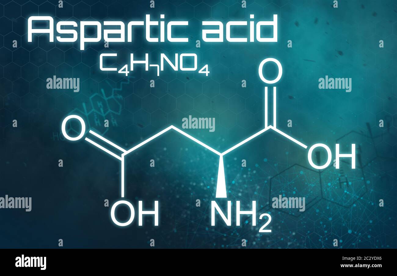 Formula chimica di acido aspartico su uno sfondo futuristico Foto Stock