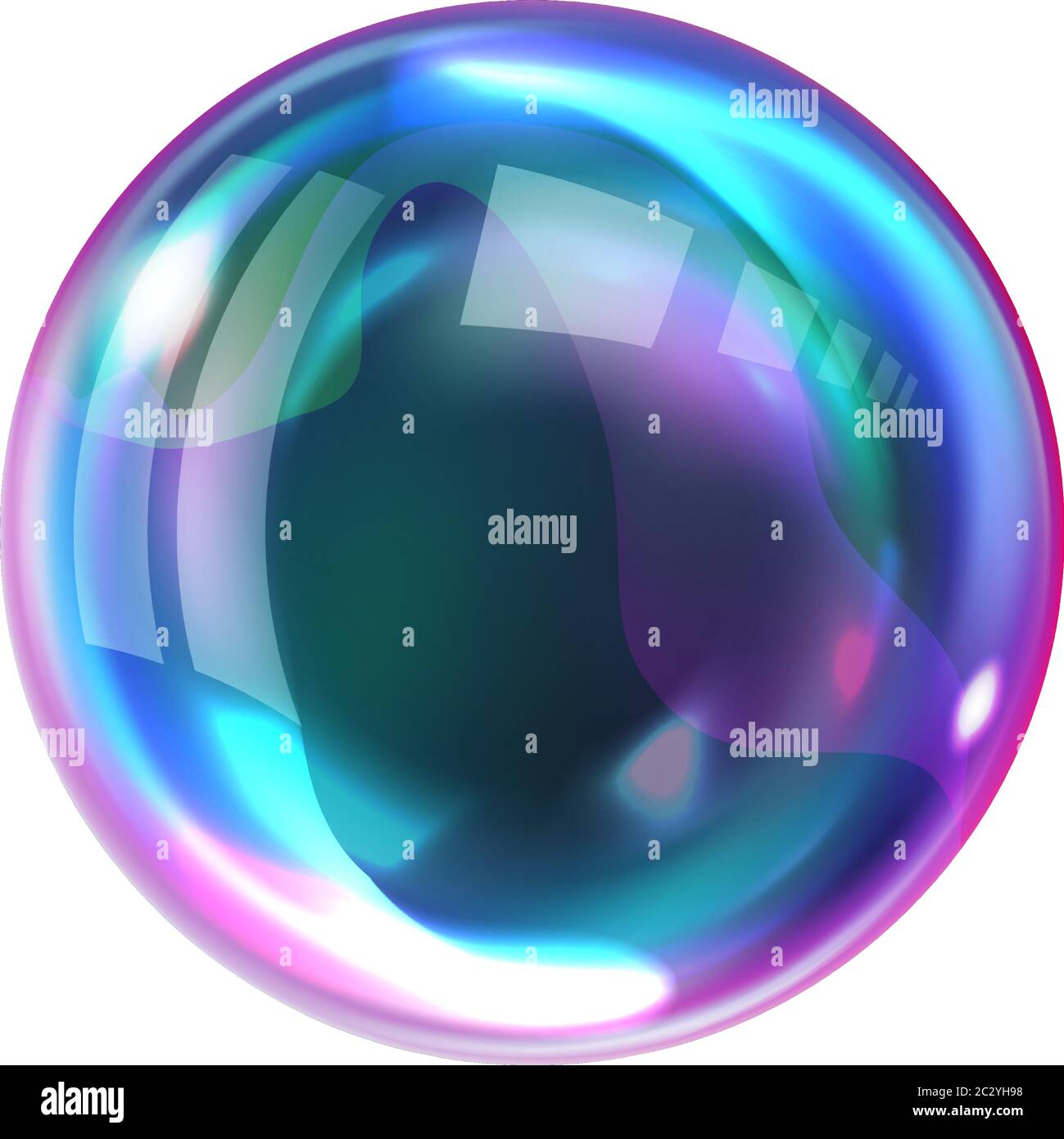 Bolla di sapone, sfera d'aria trasparente realistica di colori arcobaleno con riflessi e luci isolate su sfondo bianco, illustrazioni vettoriali Illustrazione Vettoriale
