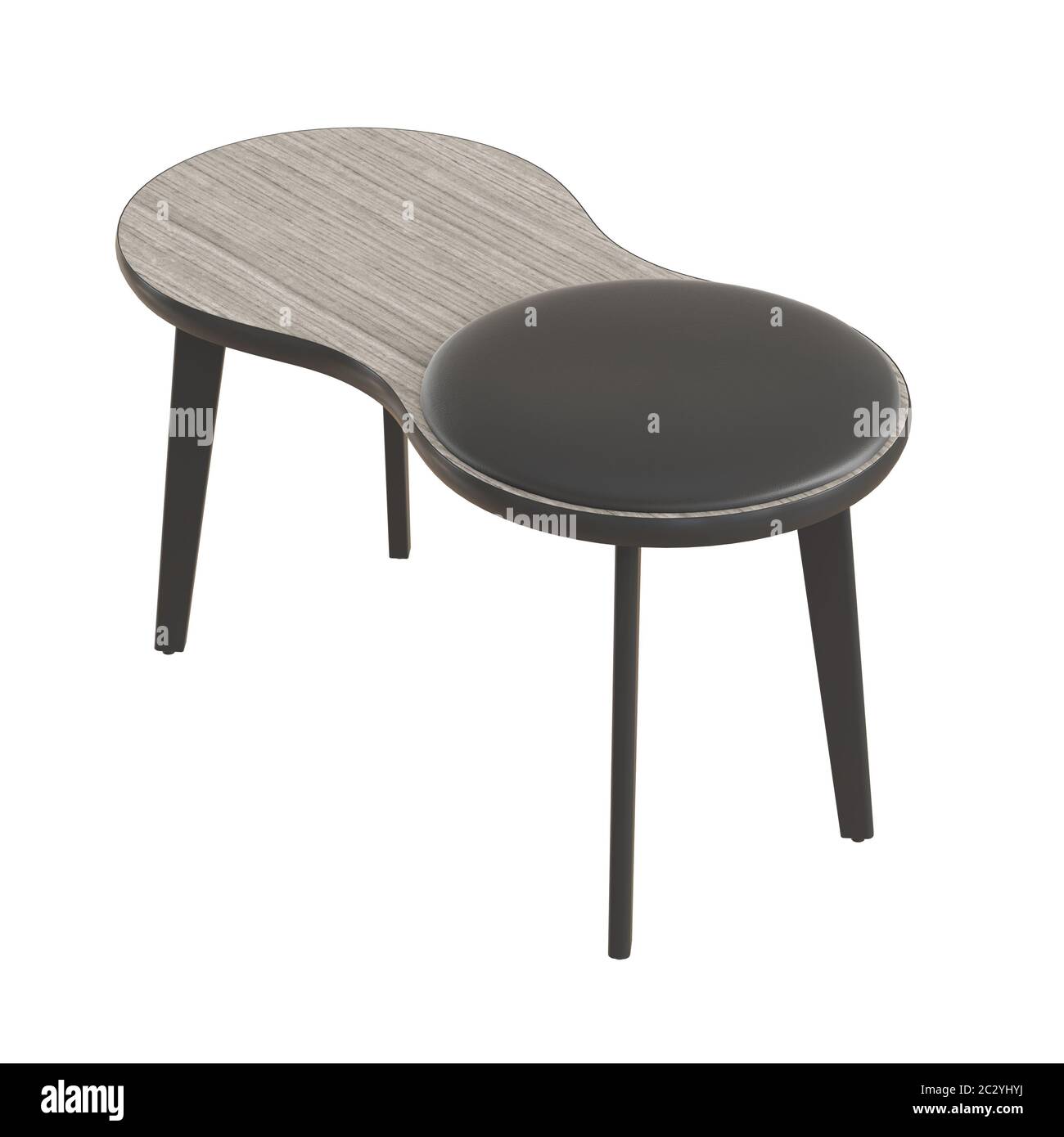 Panca in legno con seduta in pelle su sfondo isolato. rendering 3d Foto Stock