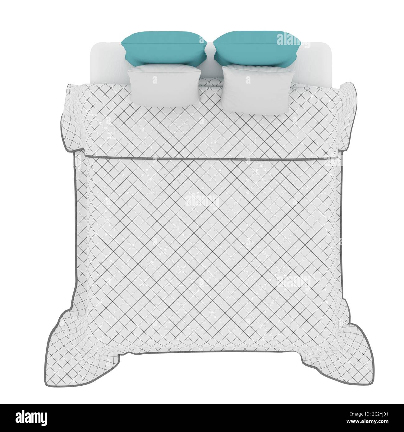 Letto con cuscini e velo bianco su sfondo isolato. rendering 3d Foto Stock