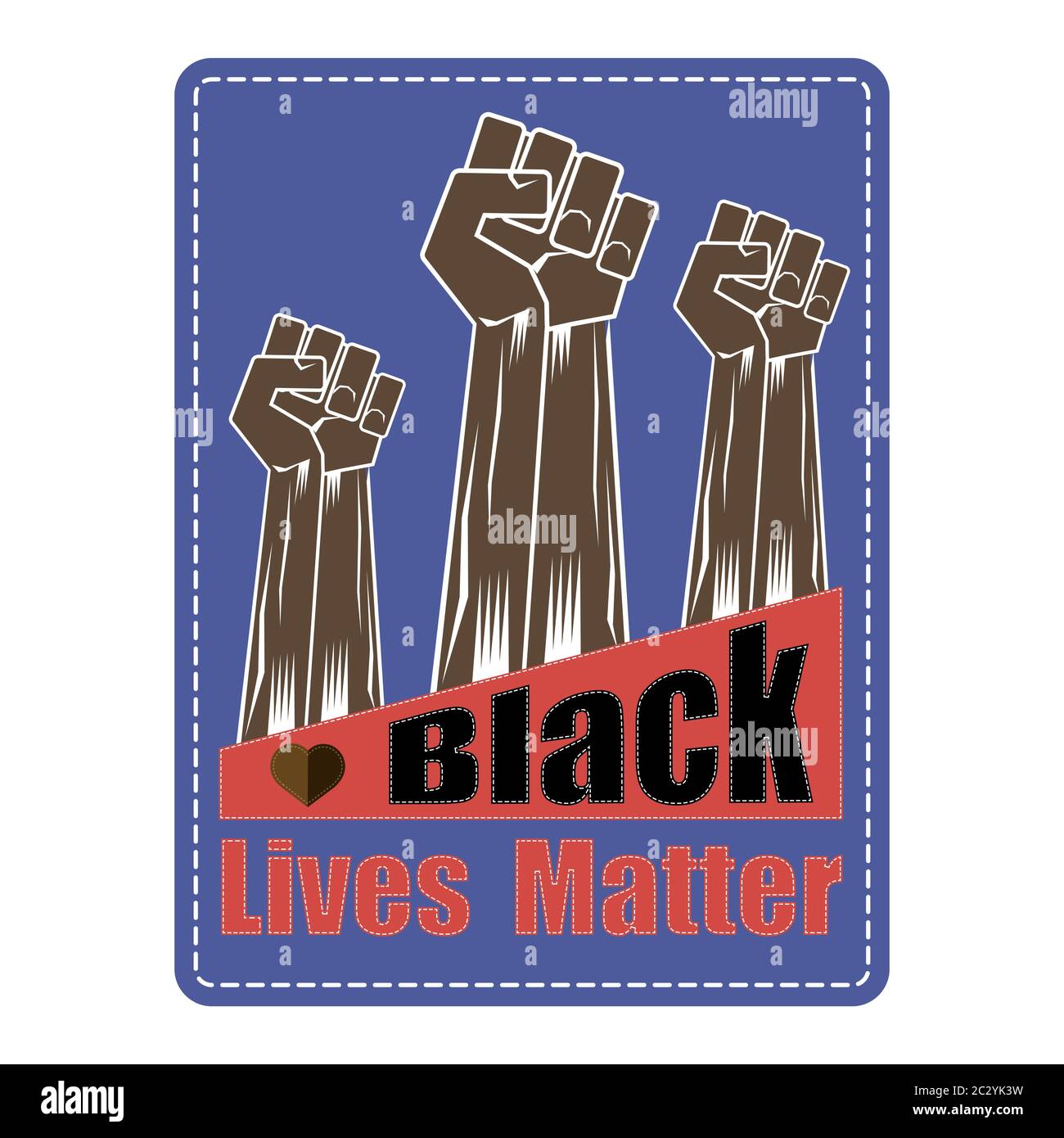 Il primo si è alzato. Black Lives Matter Banner per protesta su sfondo blu. Mano umana. Fermare la violenza ai popoli neri Foto Stock