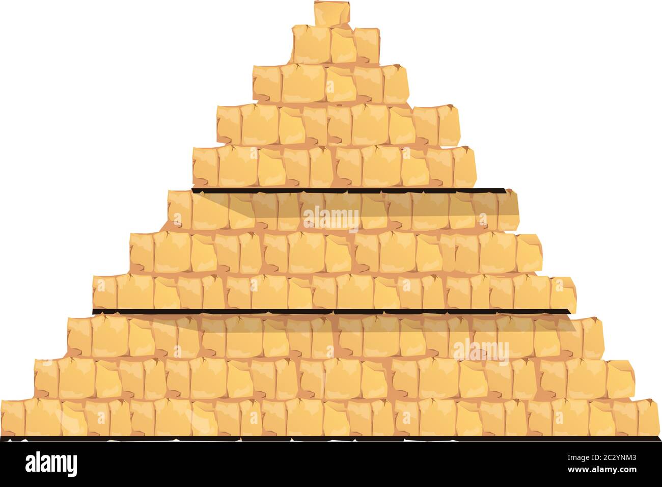 Antica piramide egiziana vettore cartoon illustrazione infografica. Interno piramidale a sezione trasversale con pareti di pietra o blocchi di sabbia. Tomba vuota del faraone, Illustrazione Vettoriale