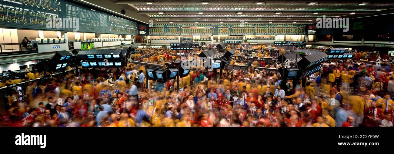Folla di commercianti al Chicago Mercantile Exchange, Chicago, Illinois, Stati Uniti Foto Stock