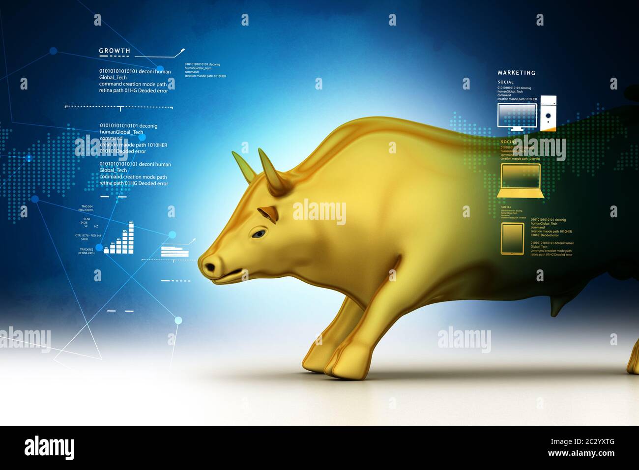 Rising golden business bull nel colore di sfondo Foto Stock