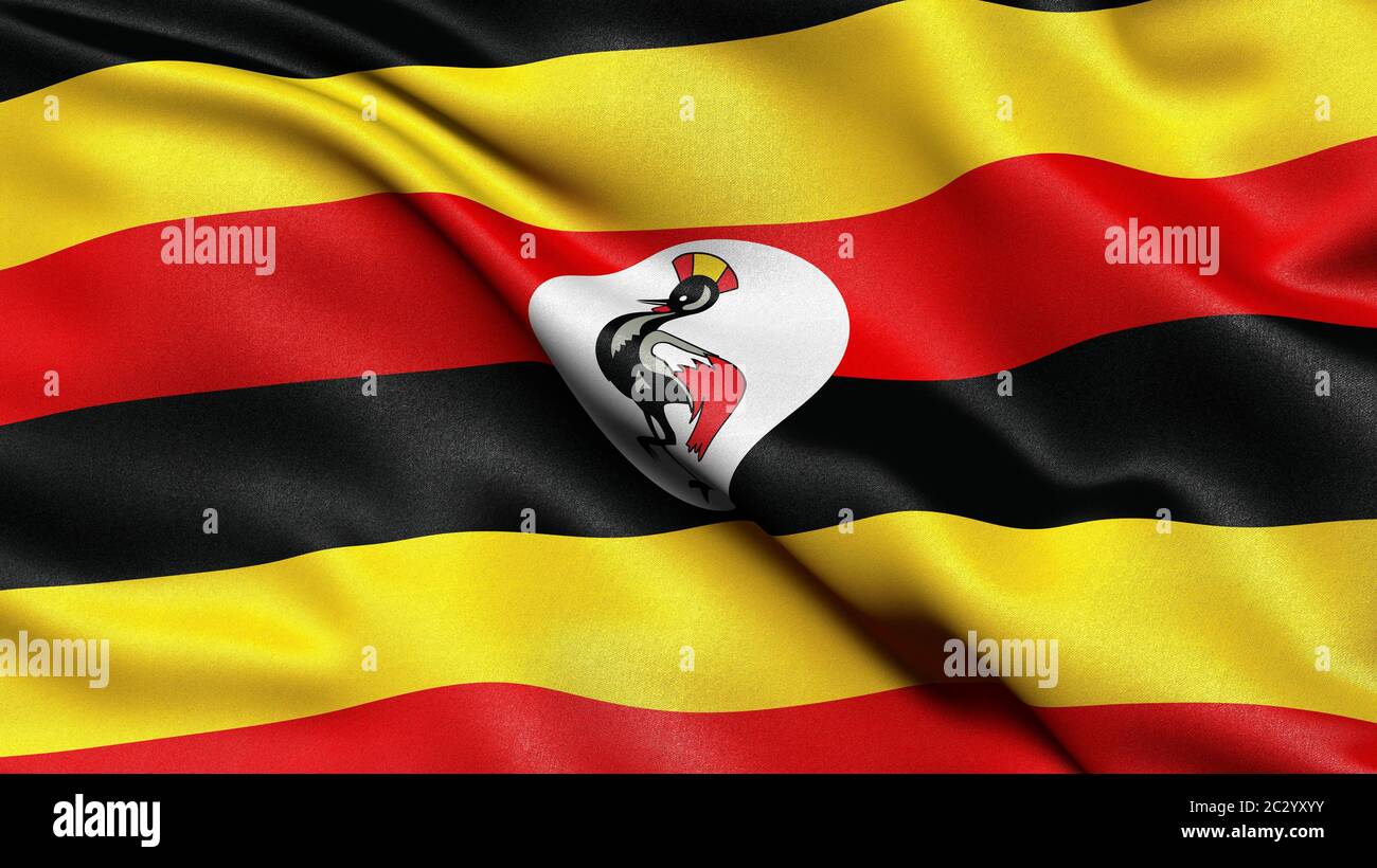 Bandiera dell'Uganda, illustrazione 3D Foto Stock