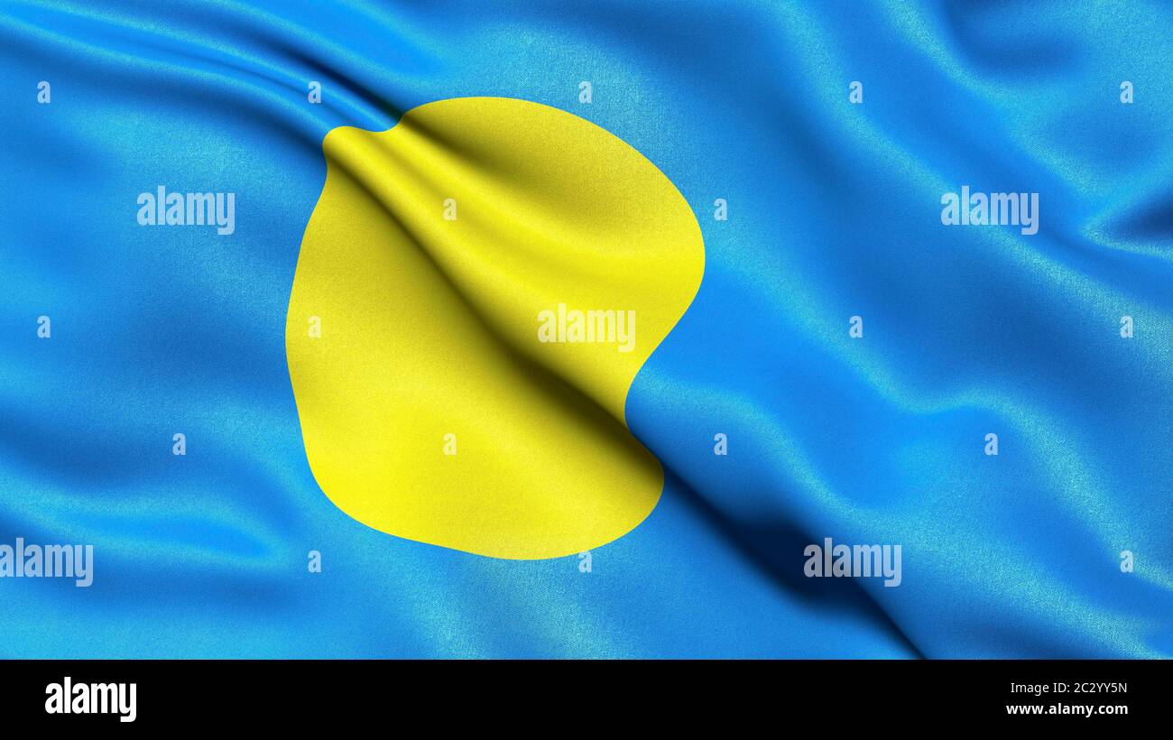 Bandiera della Repubblica di Palau, illustrazione 3-D. Foto Stock