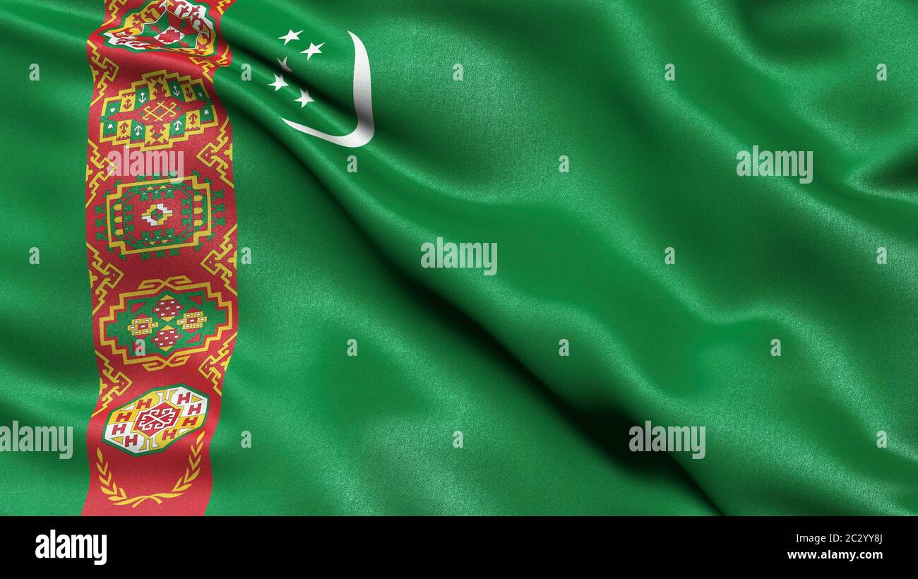 Bandiera della Repubblica del Turkmenistan, illustrazione 3-D. Foto Stock