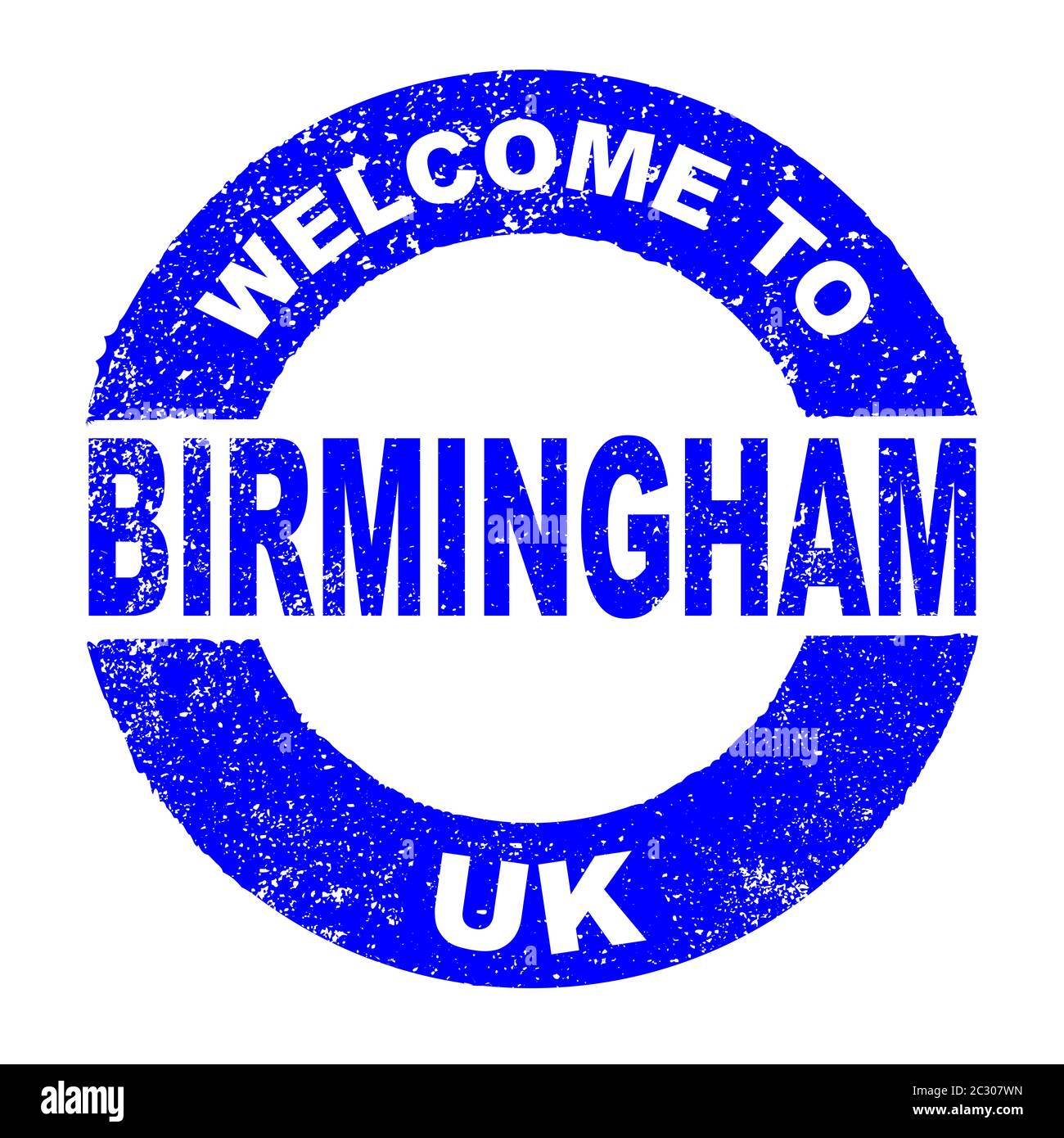 Un grunge inchiostro di gomma con il testo Benvenuti A Birmingham UK su uno sfondo bianco Foto Stock