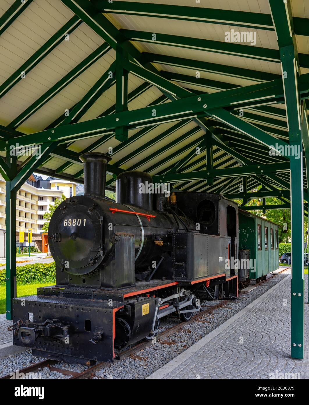 Locomotiva a scartamento ridotto, locomotiva a vapore del Salzkammergut Lokalbahn, Bad Ischl, Salzkammergut, Austria superiore Foto Stock