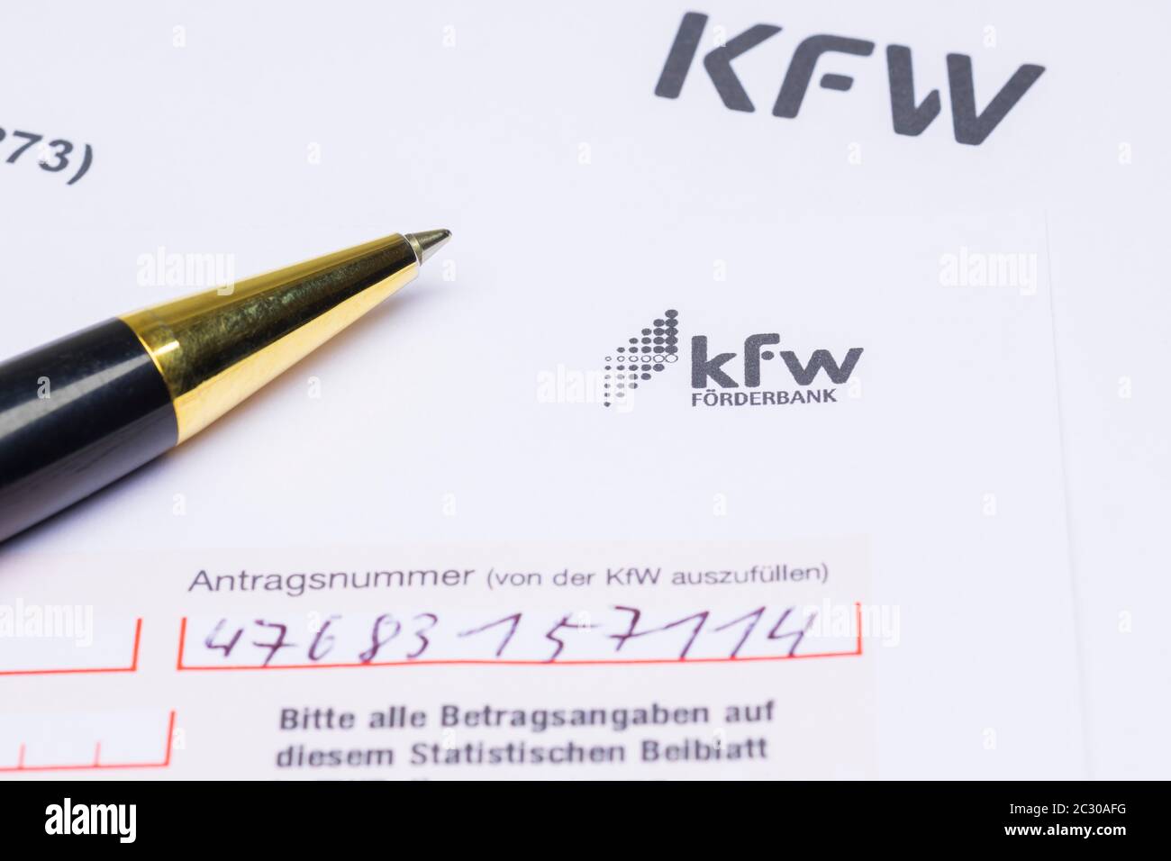 Modulo di domanda di partecipazione della KfW-Foerderbank, Germania Foto Stock