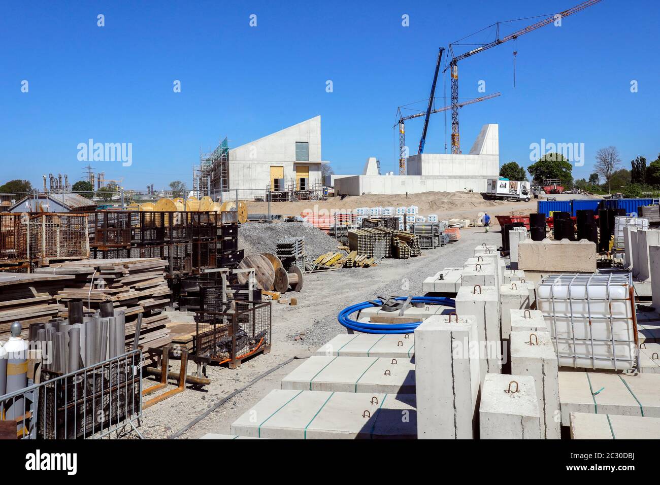 Cantiere nuovo impianto di pompaggio Oberhausen, nuova fogna Emscher, conversione Emscher, area Ruhr, Oberhausen, Renania Settentrionale-Vestfalia, Germania Foto Stock
