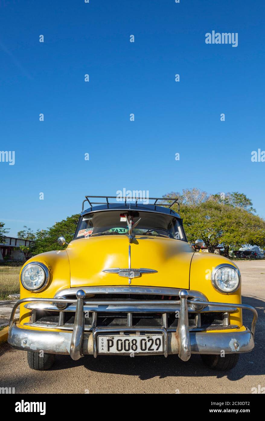 Chevrolet utilizzato come un taxi, auto classica dagli anni '50, Playa Giron, Cuba Foto Stock