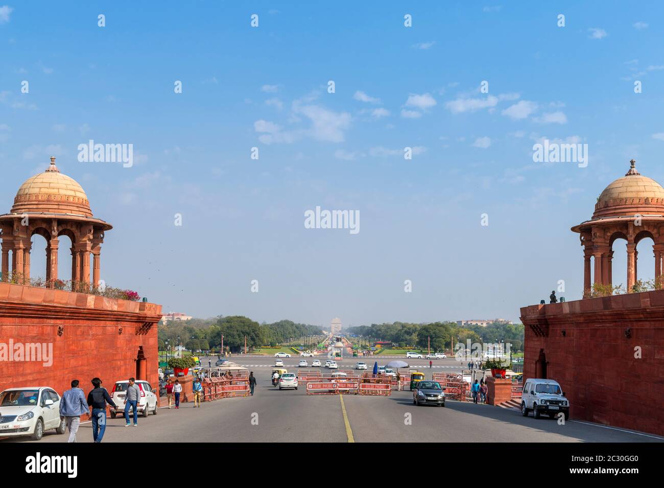Vista lungo Rajpath verso India Gate, Nuova Delhi, Delhi, India Foto Stock