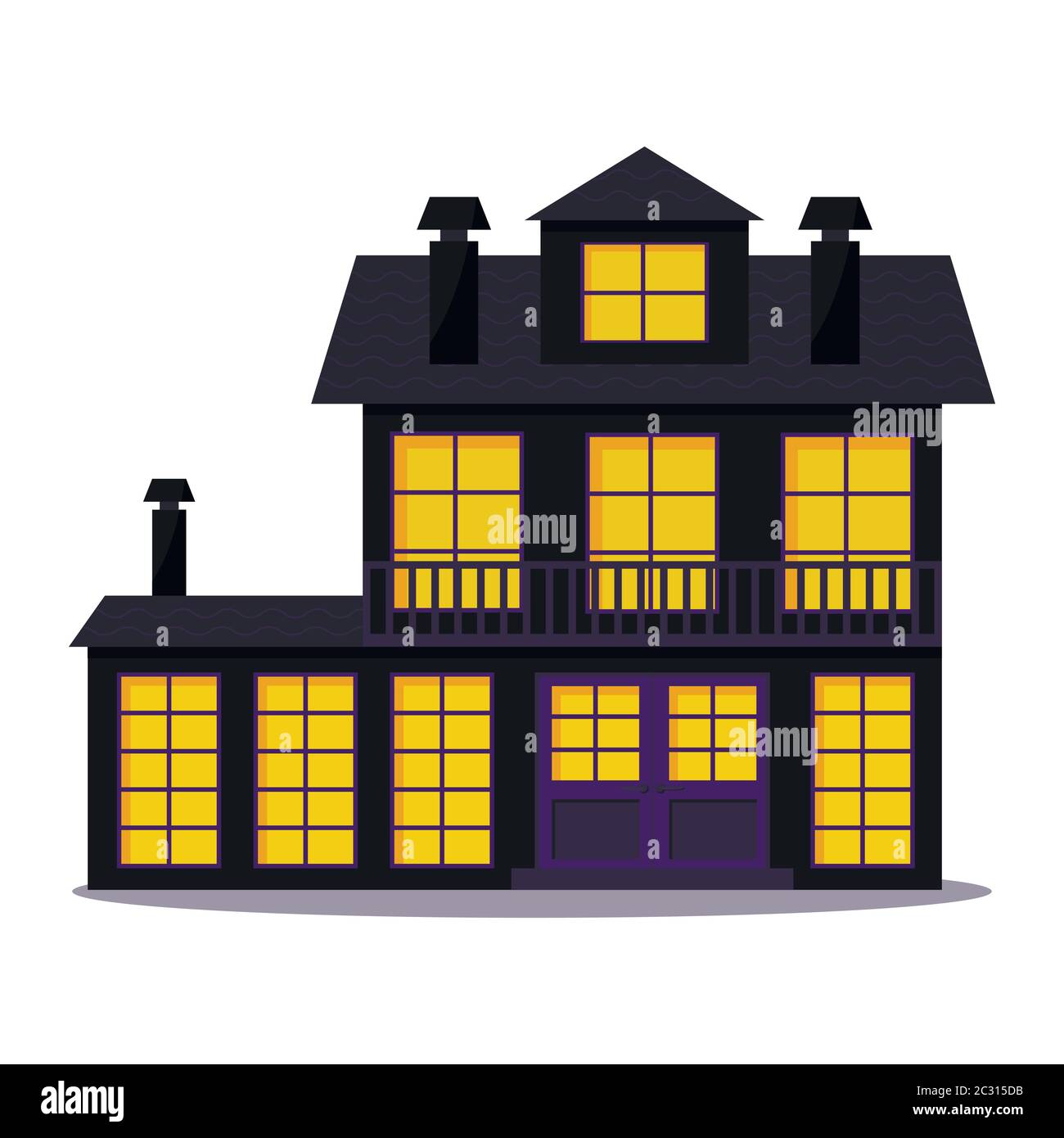 Happy Halloween accogliente casa piatta in stile infestato tetro isolato su uno sfondo bianco. Illustrazione Vettoriale