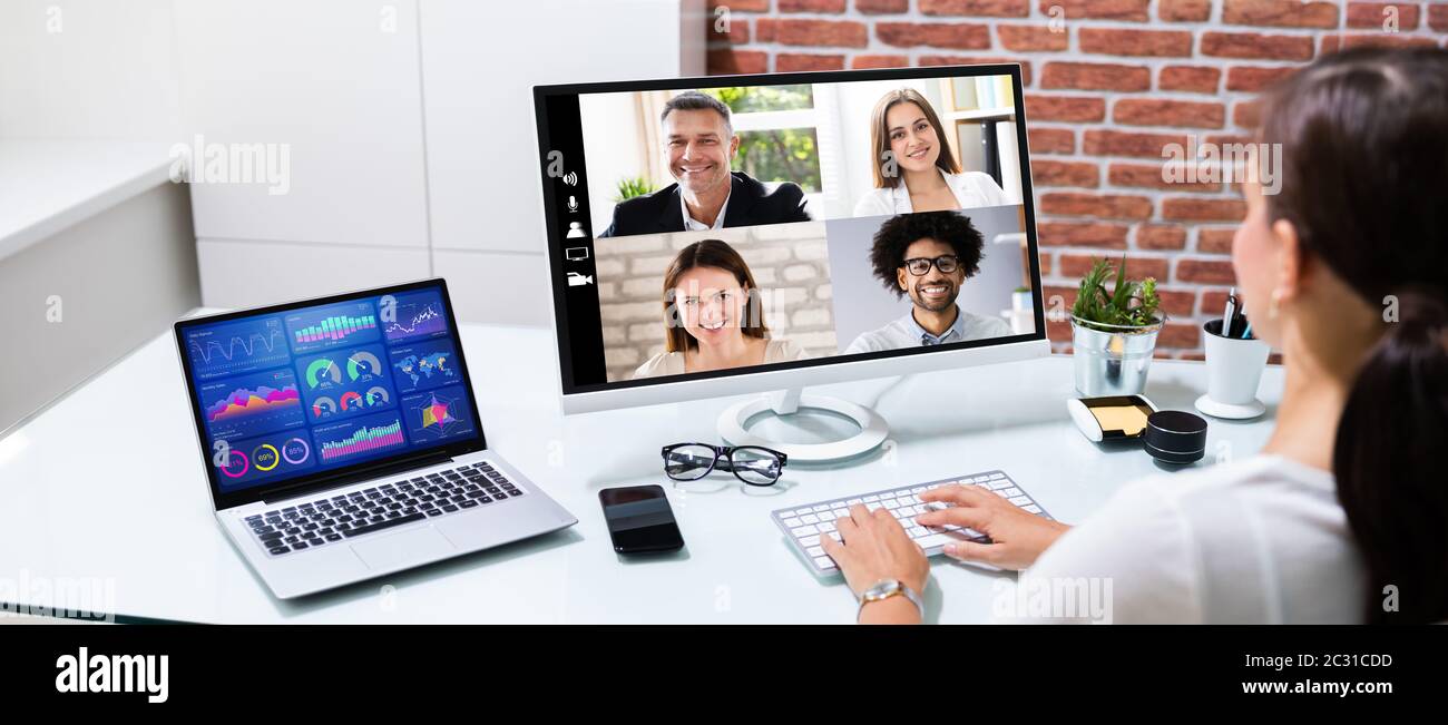 Videoconferenza online. Seminario Web remoto Foto Stock