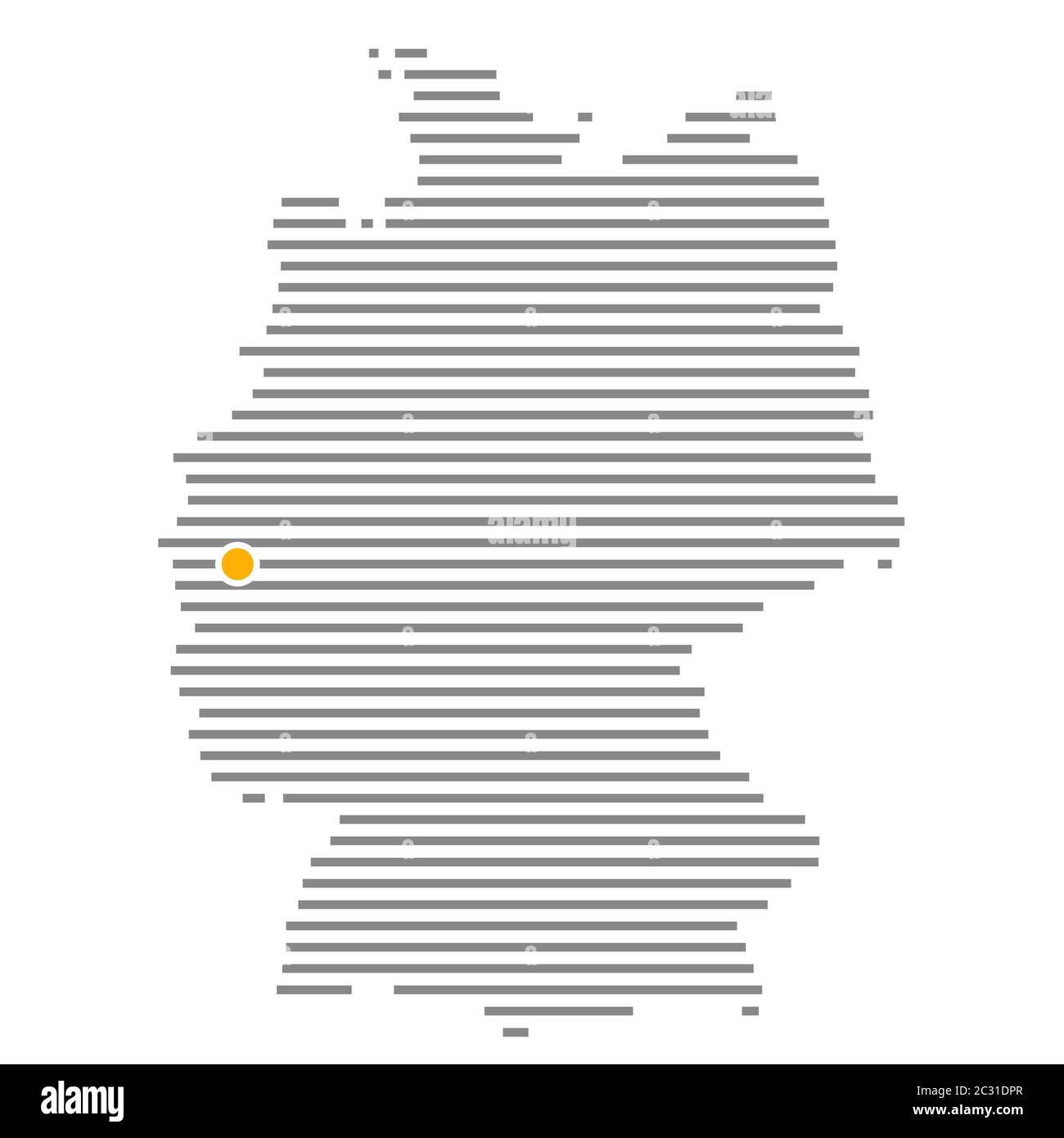 Città tedesca Colonia o Leverkusen sulla mappa grigia a strisce della Germania con punto arancione Foto Stock
