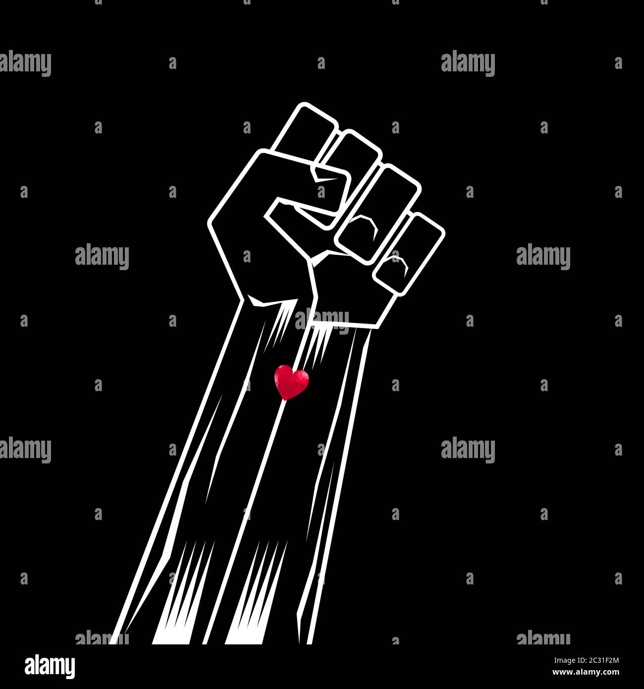 Il primo si è alzato. Black Lives Matter Banner per protesta su sfondo scuro. Mano umana. Fermare la violenza ai popoli neri Illustrazione Vettoriale