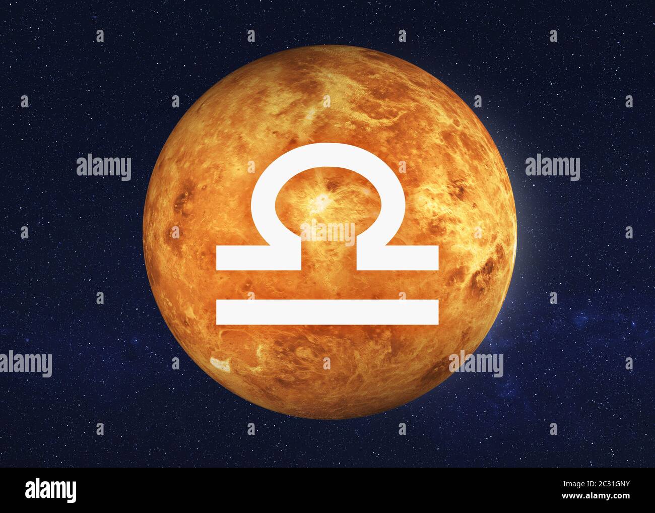 Zodiac segno Bilancia sul pianeta venere del sistema solare. Infografiche astrologiche. Elementi di questa immagine sono stati forniti dalla NASA Foto Stock