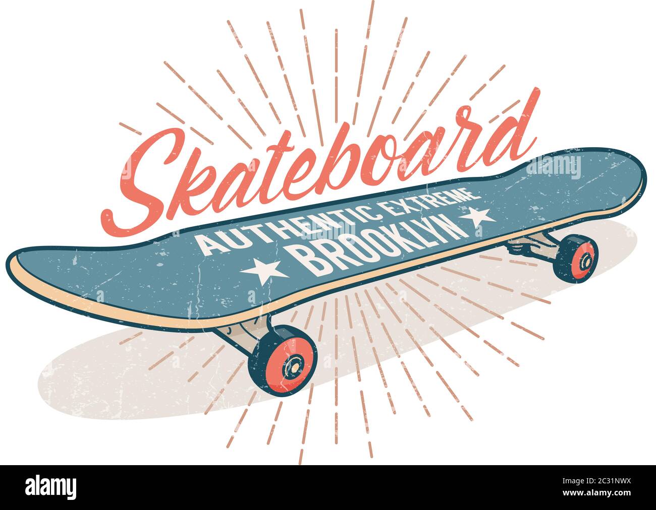 Stemma retrò dello skateboard con skateboard blu grigio Illustrazione Vettoriale Stemma retrò dello skateboard con skateboard blu grigio Illustrazione Vettoriale