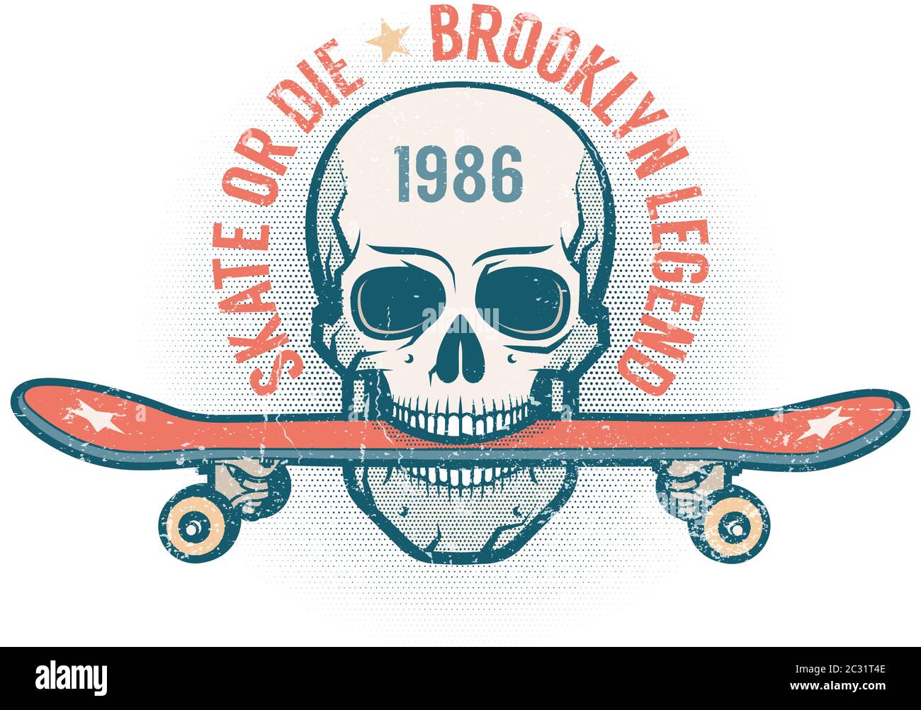 Skateboard e stemma retrò del cranio Illustrazione Vettoriale
