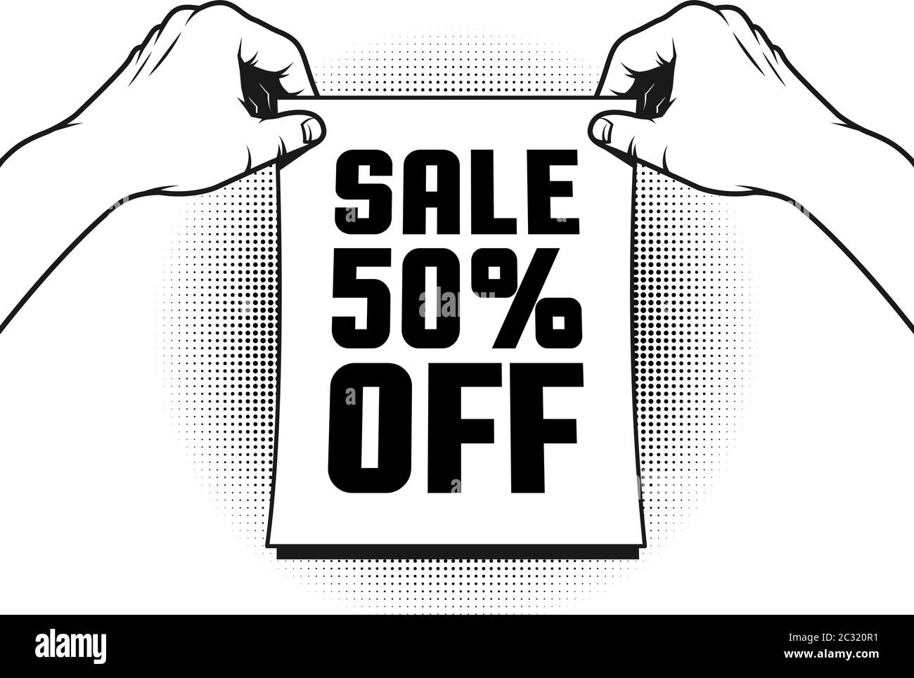 Mani che tengono un poster sulla vendita e lo sconto Illustrazione Vettoriale