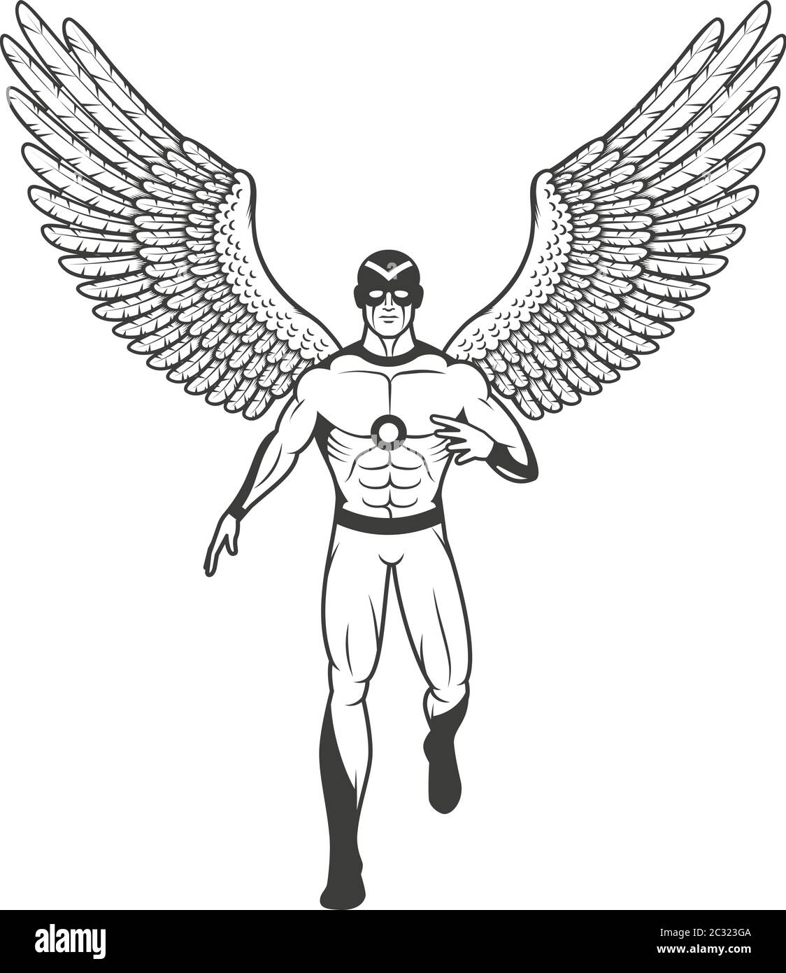 Supereroe in tuta stretta e maschera con uccello estensibile ali Illustrazione Vettoriale Supereroe in tuta stretta e maschera con uccello estensibile ali Illustrazione Vettoriale