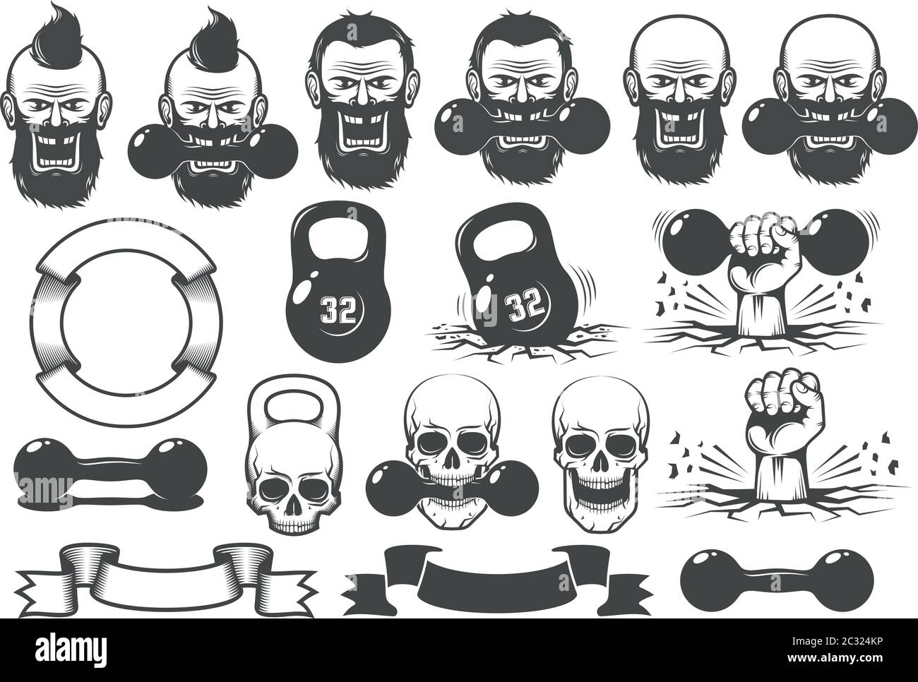 Palestra fitness set di elementi di design per il logo Illustrazione Vettoriale