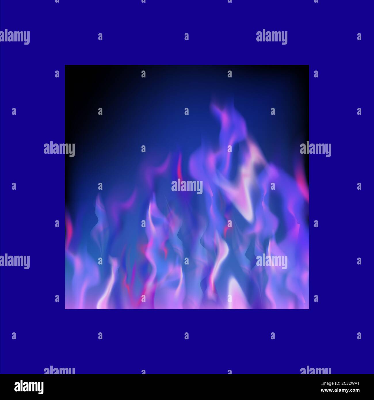 Combustione di gas di fuoco con battenti braci su sfocato sfondo nero. Foto Stock