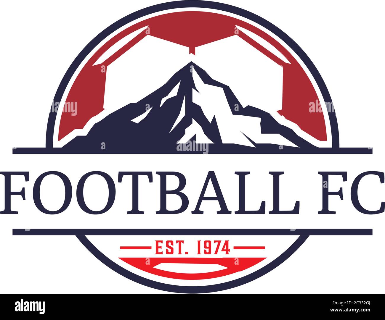 Modello di disegno del logo del club calcistico, ispirazione del logo dello sport di montagna Illustrazione Vettoriale