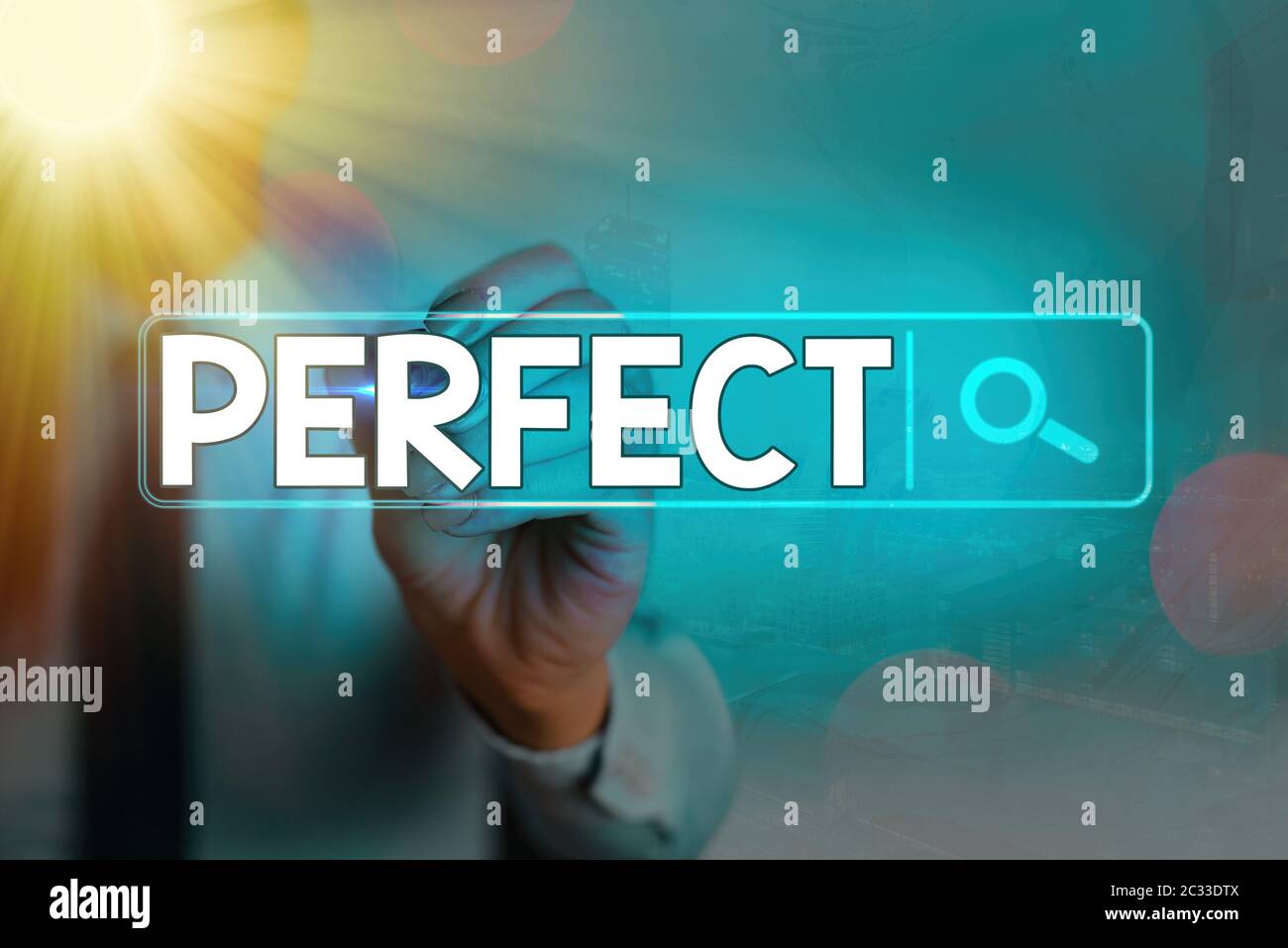 Nota di scrittura che mostra perfetto. Concetto di business per completo senza difetti o difetti con precisione preciso o esatto Foto Stock