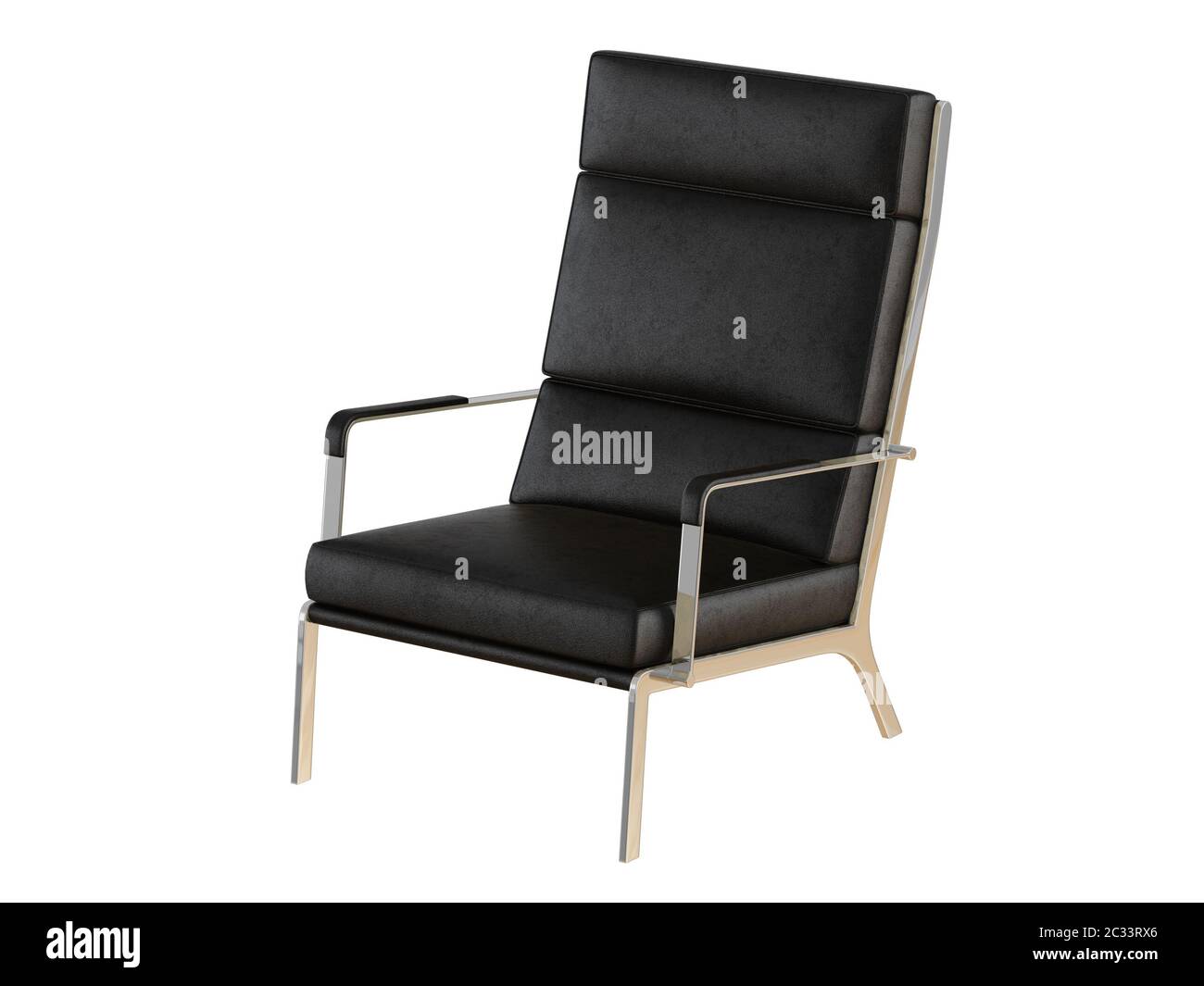 Poltrona in pelle nera con schienale alto su sfondo bianco con rendering 3d Foto Stock