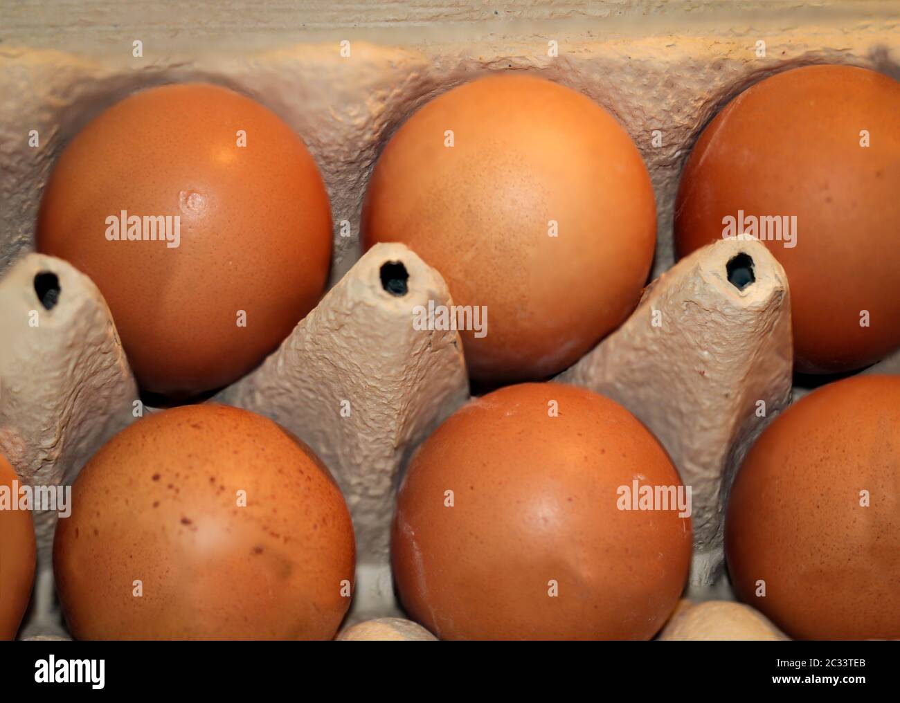 Rosolare le uova in una scatola per le uova Foto Stock
