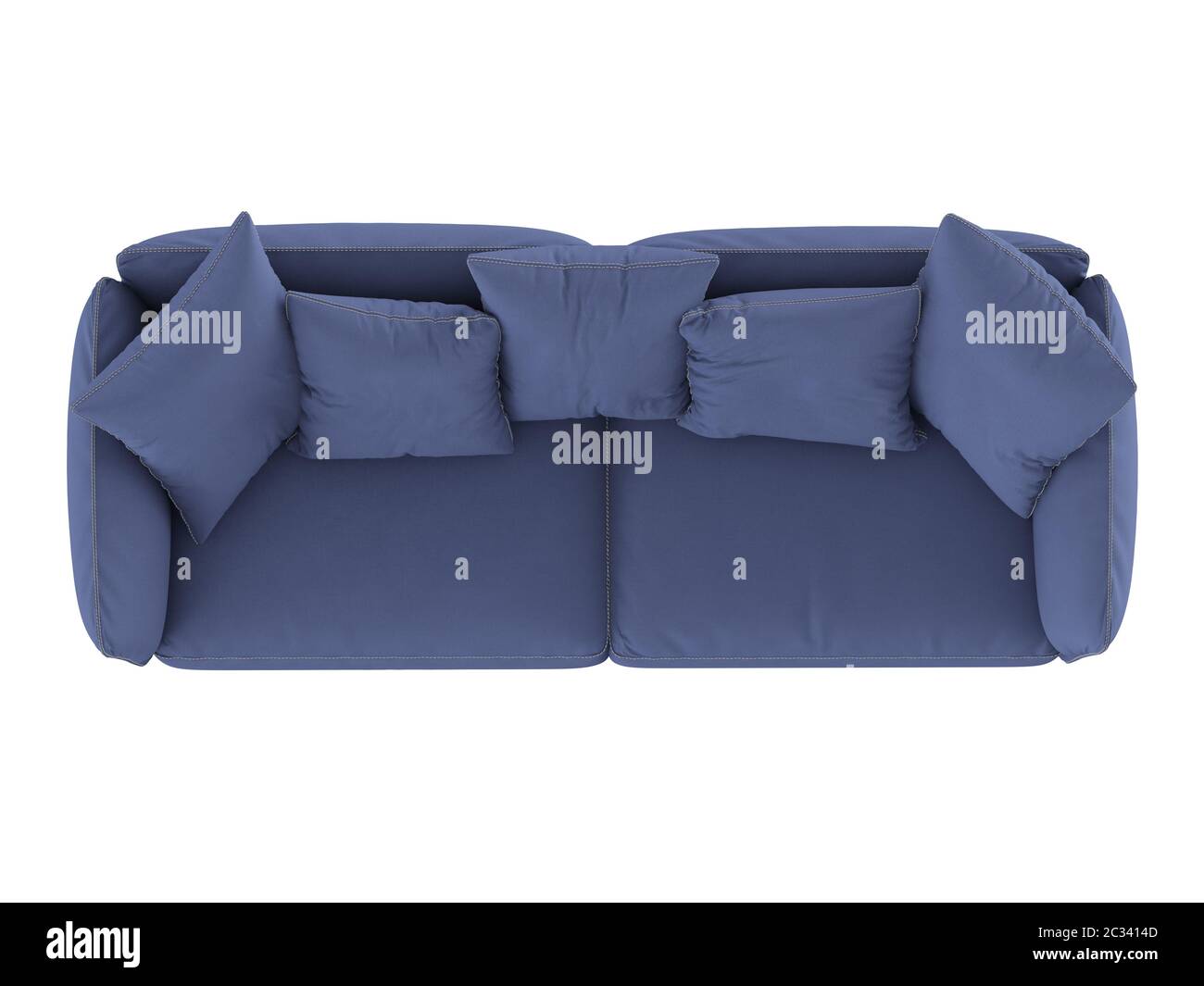 Morbido divano blu con cuscini Foto Stock