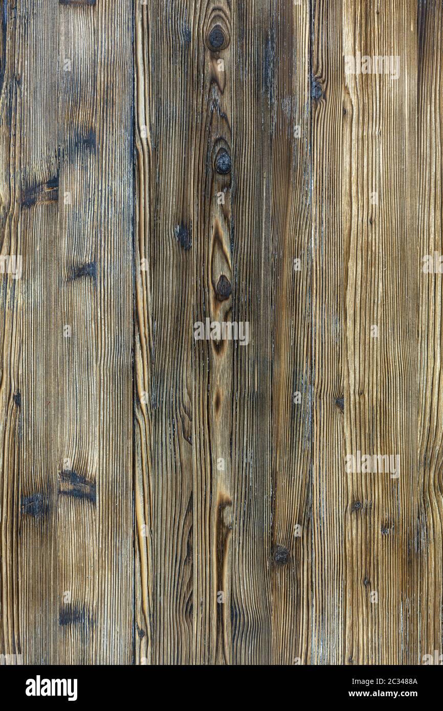 Vecchie tavole verticali di pino. Foto Stock