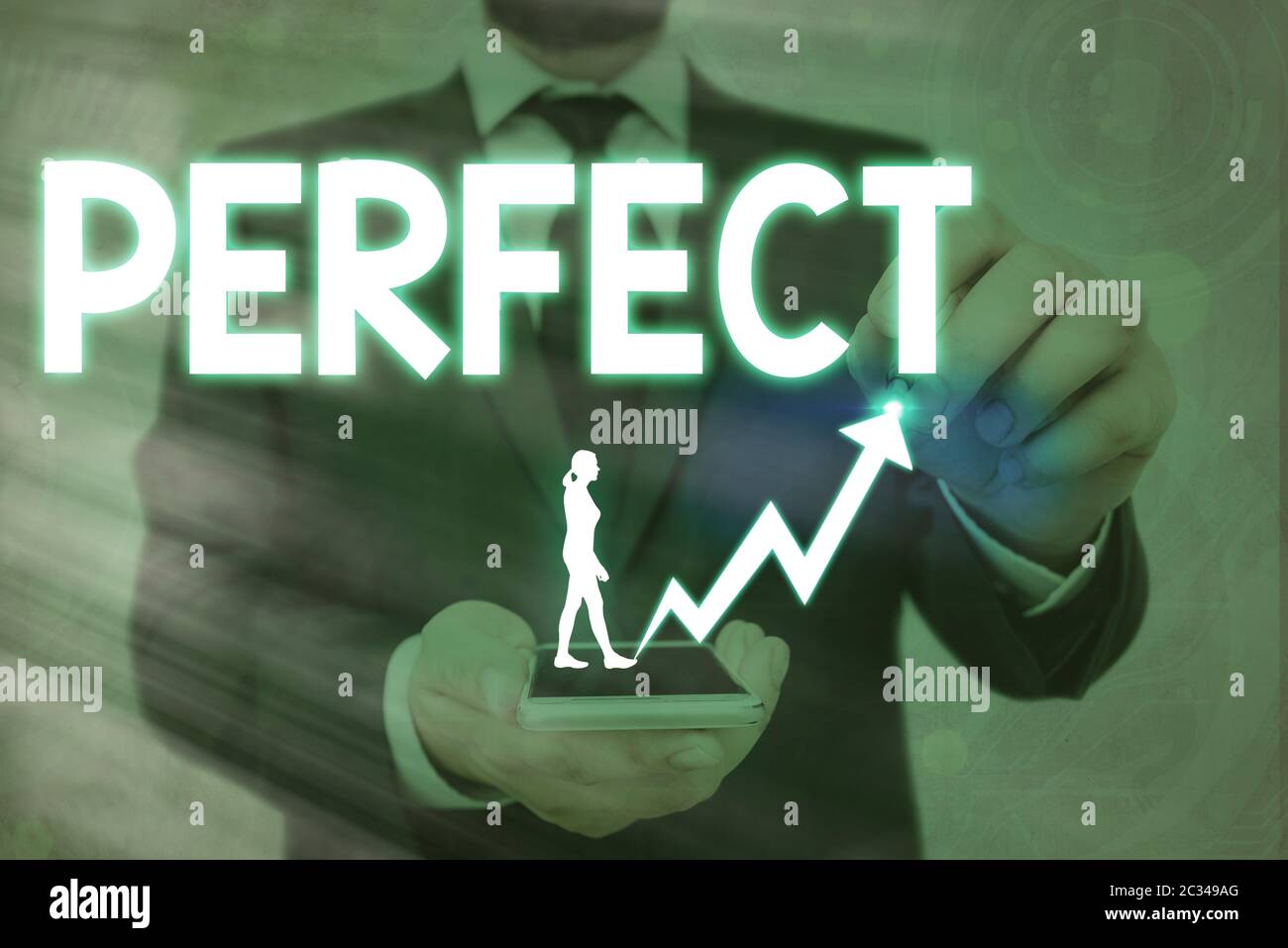 Scrittura perfetta del testo. Foto concettuale completa senza difetti o difetti con precisione precisa o esatta Foto Stock