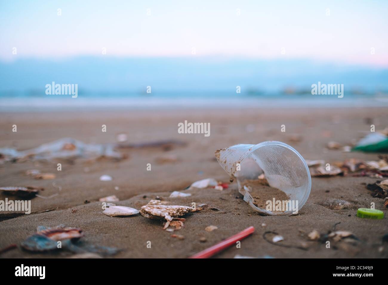 Rifiuti, plastica, rifiuti, bottiglie... inquinamento ambientale sulla spiaggia. Video gratuiti di alta qualità dei rifiuti, bottiglia di plastica sulla spiaggia. Rifiuti che inquinavano l'ambiente oceanico Foto Stock