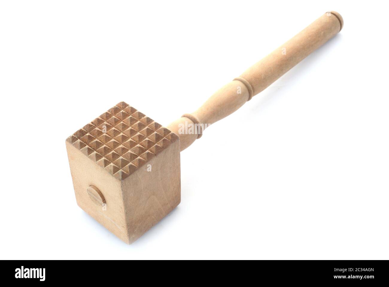 Carni di legno Tenderizer isolato su bianco Foto Stock