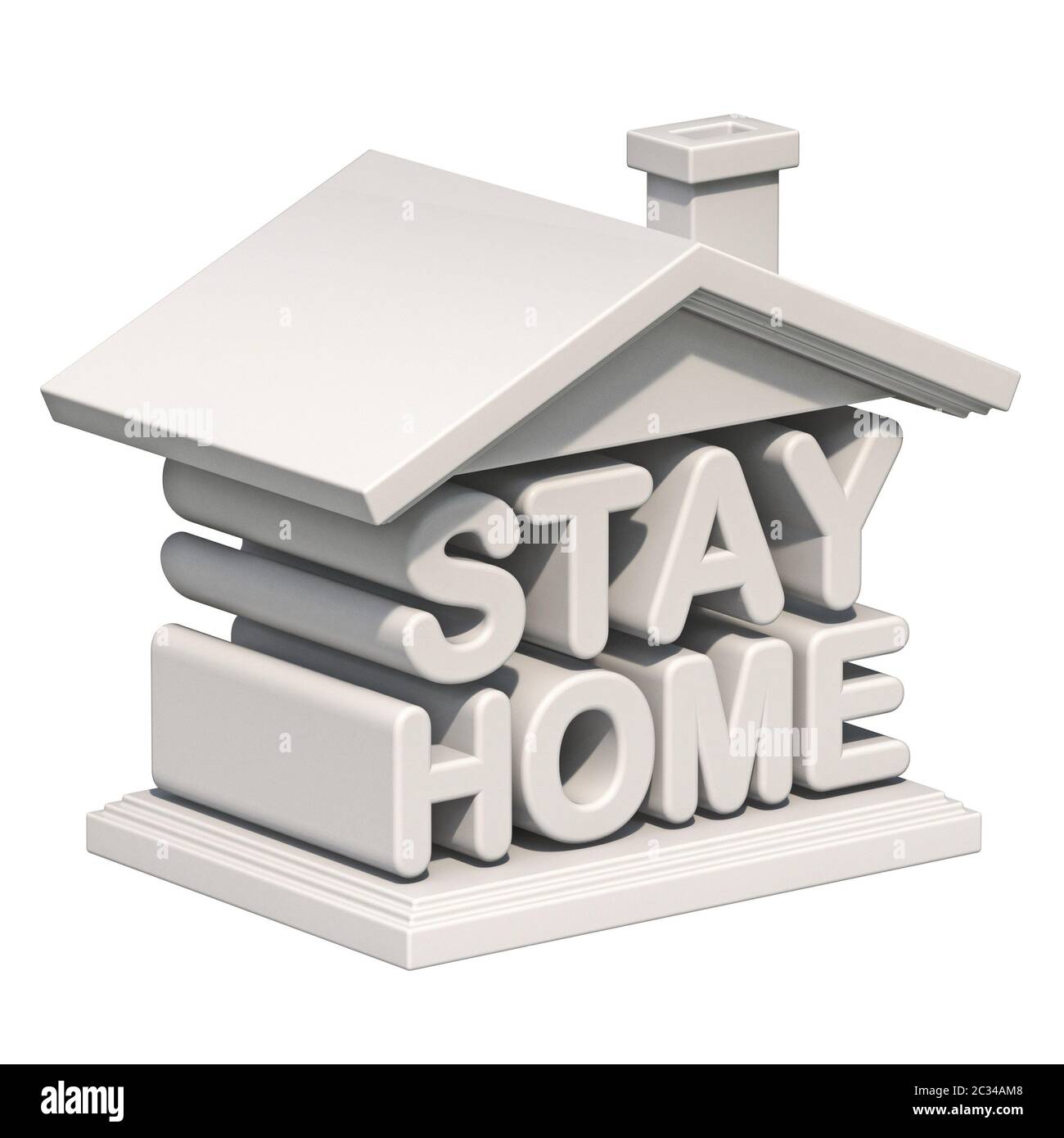 Text STAY HOME a forma di casa rendering 3D isolato su sfondo bianco Foto Stock