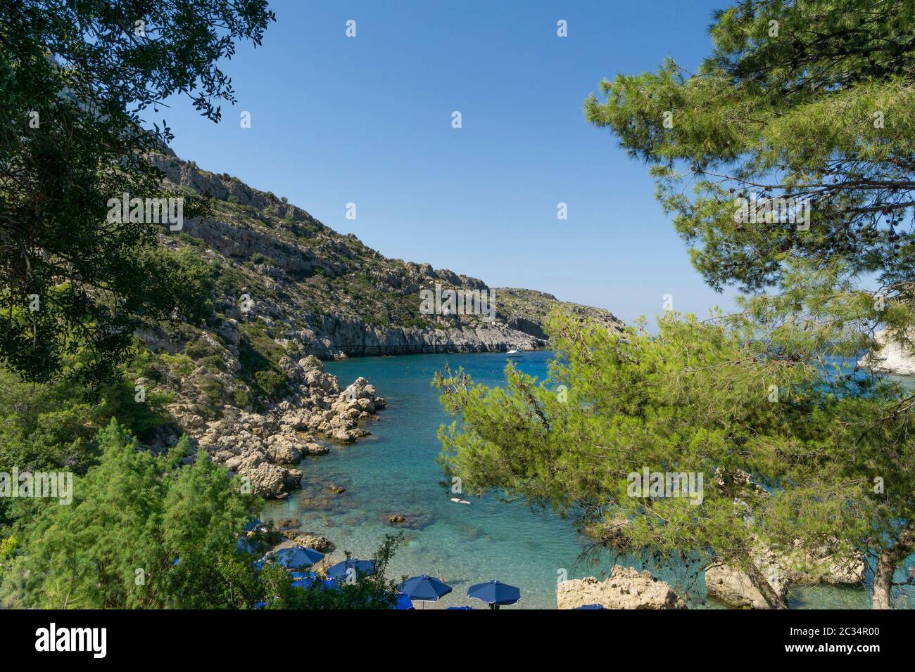 Anthony-Quinn-Bucht Heute ist der nome gebräuchliche für die Vagies-Bucht an der Ostküste der griechischen Insel Rhodos. Foto Stock