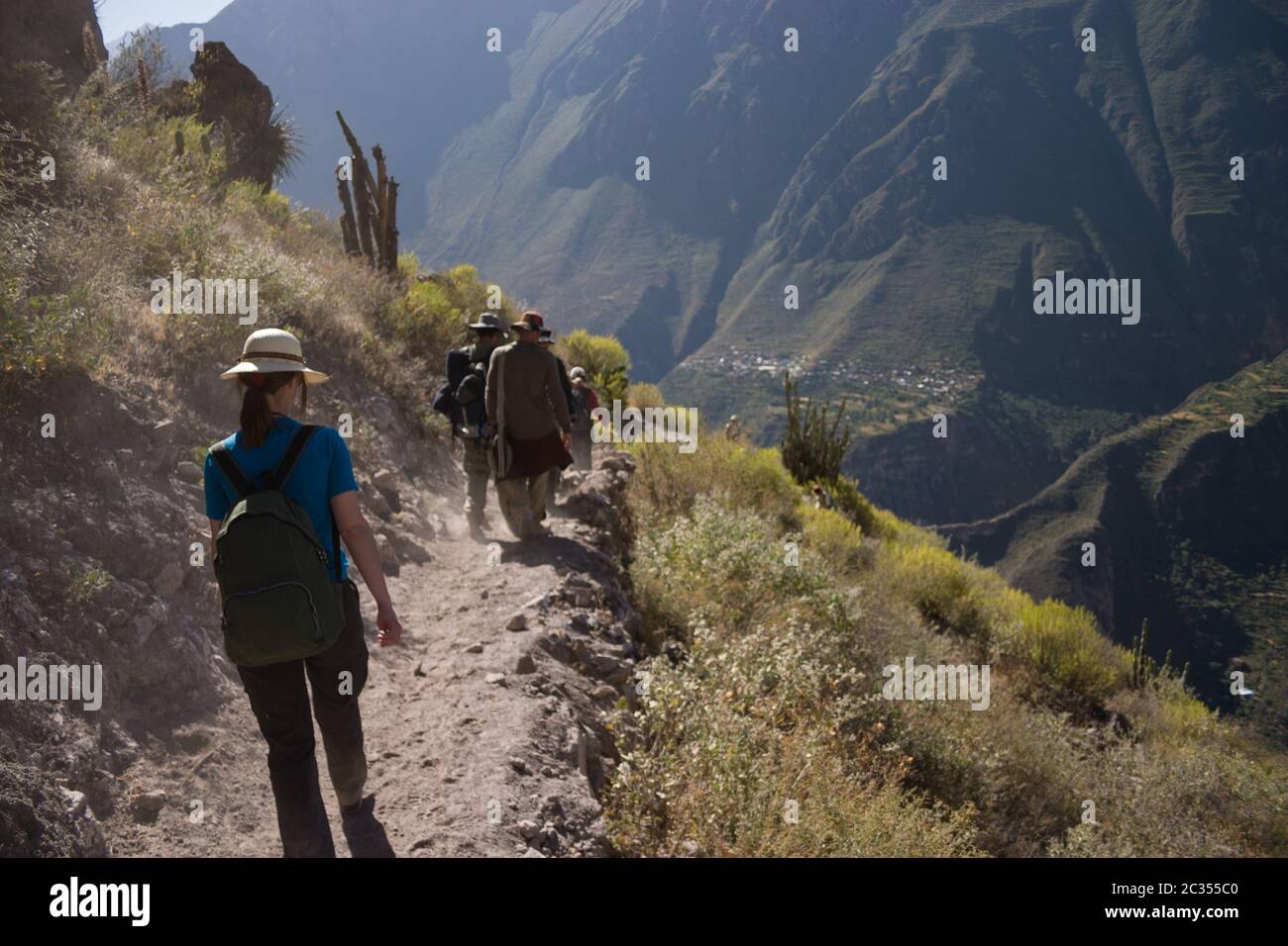 Gruppo trekking che scende Foto Stock