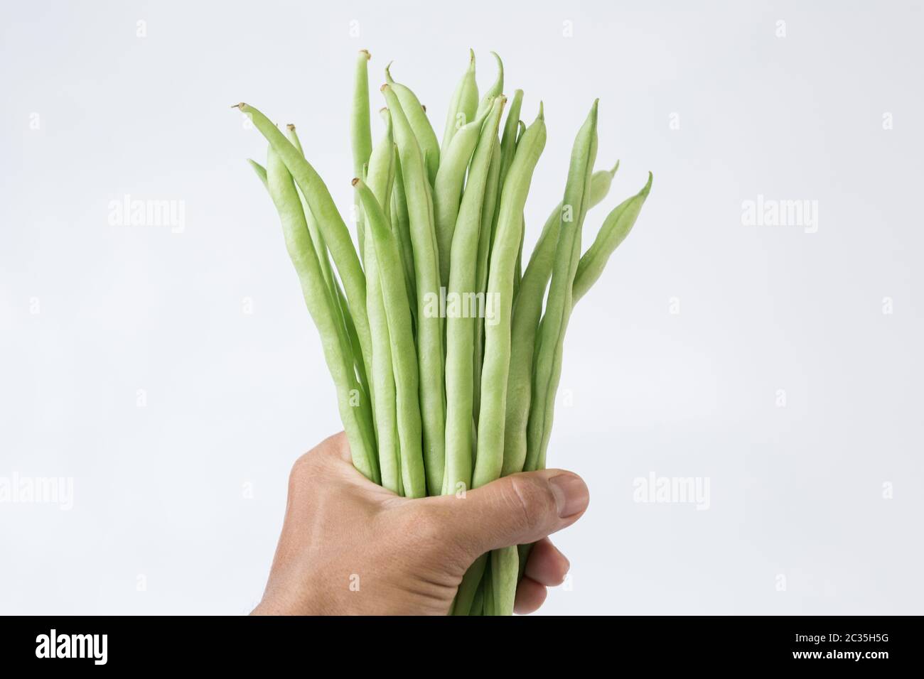 Fagiolo francese fresco su sfondo bianco Foto Stock