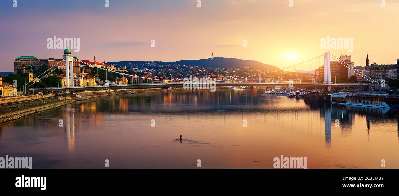 Tramonto sul ponte Elizabeth Foto Stock