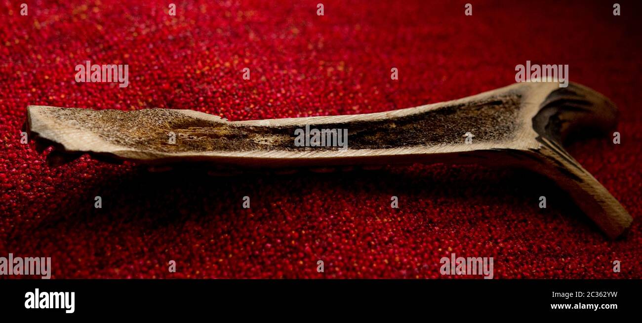 Antica arte tribale Borneo Sarawak Carving corno cervo Foto Stock