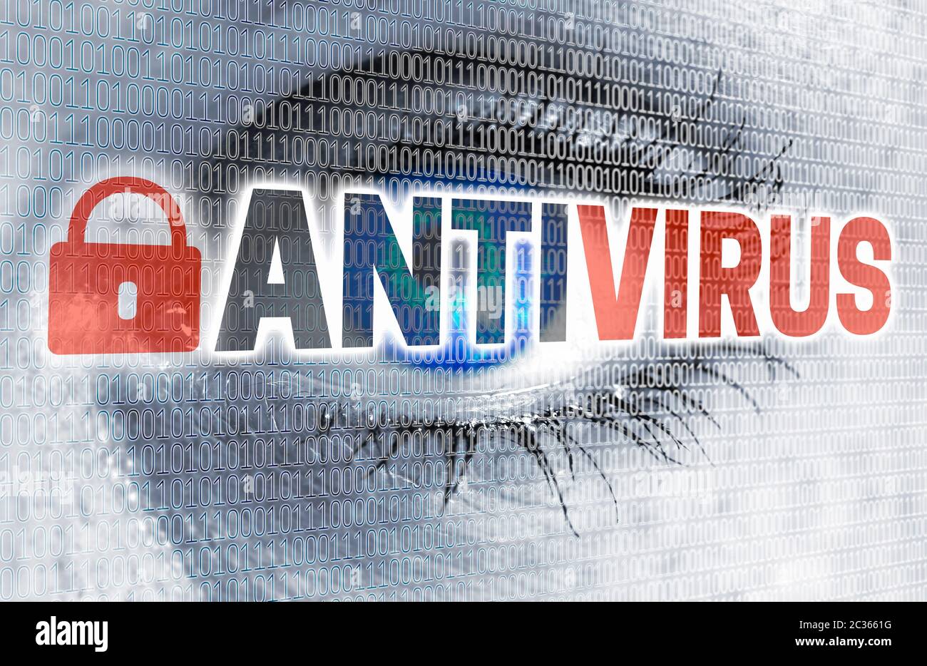Occhio Antivirus con matrix guarda al concetto del visualizzatore. Foto Stock