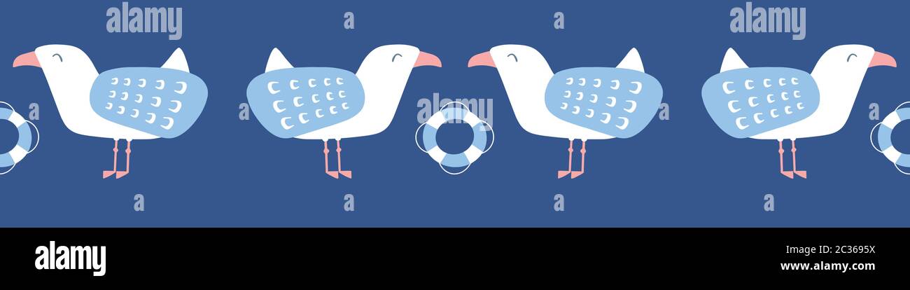 Seagull disegno vettoriale bordo con lifebouy. Illustrazione Vettoriale