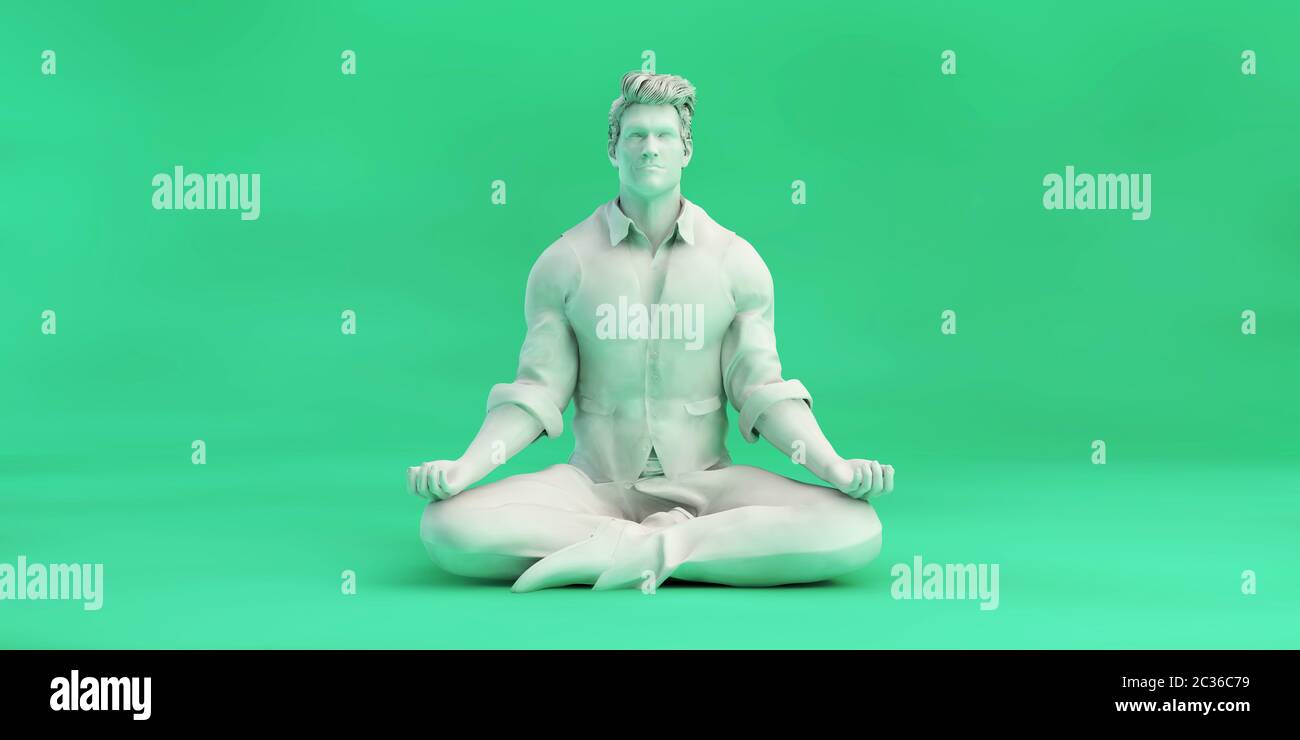 Uomo di affari di meditazione Zen e mantenendo la calma o senza stress Foto Stock