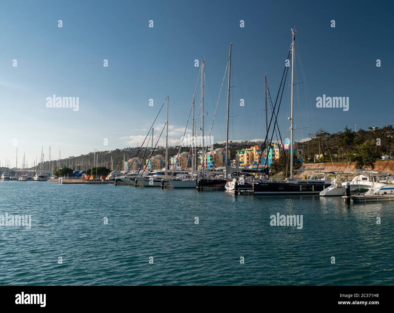Barche nel porto turistico di Albufeira, Algarve, Portogallo Foto Stock