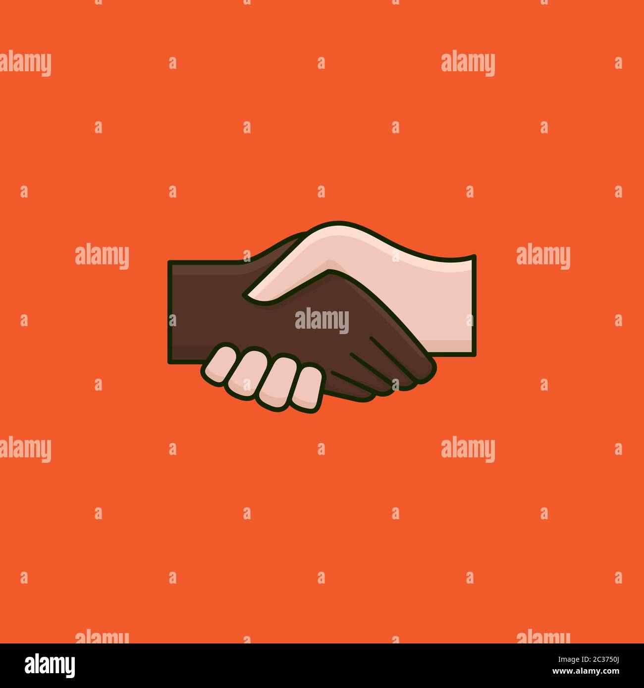 Handshake di illustrazione vettoriale bianca e nera per il giorno di Handshake il 25 giugno. Simbolo di uguaglianza di razza. Illustrazione Vettoriale
