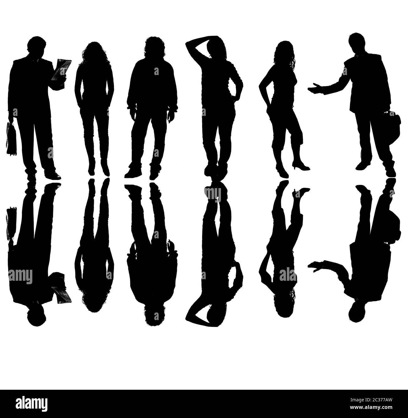 team di giovani imprese in silouette, isolato su bianco Foto Stock